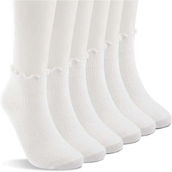 POMIJIAN Women’s Cotton Ruffle Ankle Socks Cute Thin Frilly Comfy Socks - Picture 1 of 6